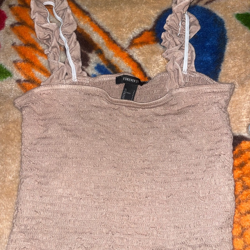 Forever 21 Ruffle Strap Beige Tank Top